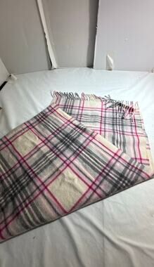 Plaid Wool Scarf with Fringe 68”x29”